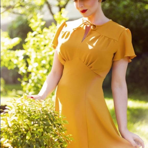 House of Foxy 40s Grable Tea Dress in Mustard - Picture 4 of 6